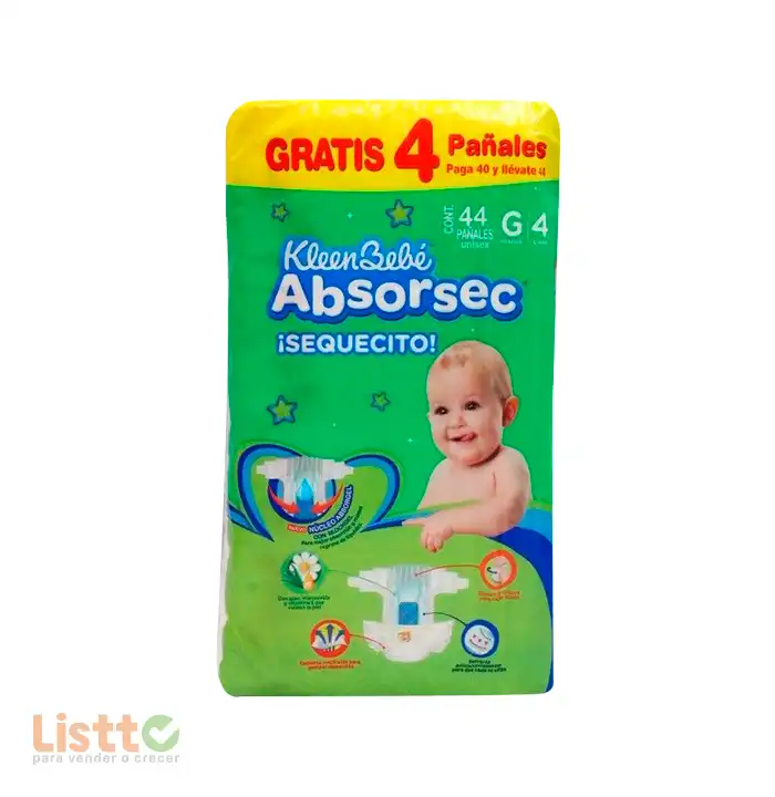 Pañal Kleen Bebe Absorsec Grande 40 Pz + 4