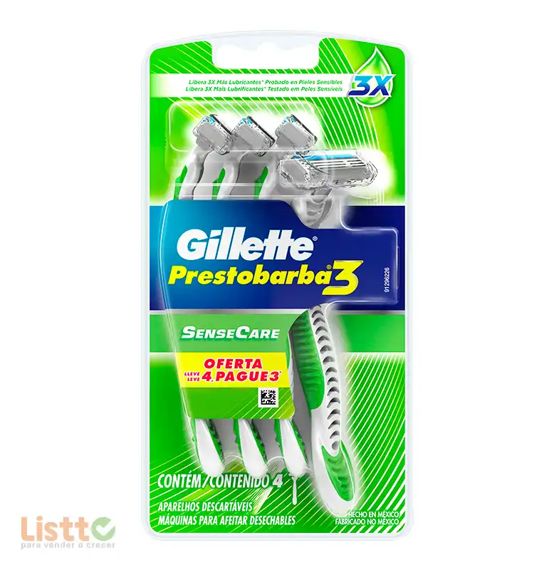 Rastrillo Gillette Prestobarba3 Sensitive 4 pz.
