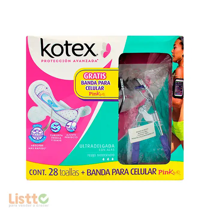 Toalla Sanitaria Kotex Ultra Delgada C/Alas 28 Pz + Banda