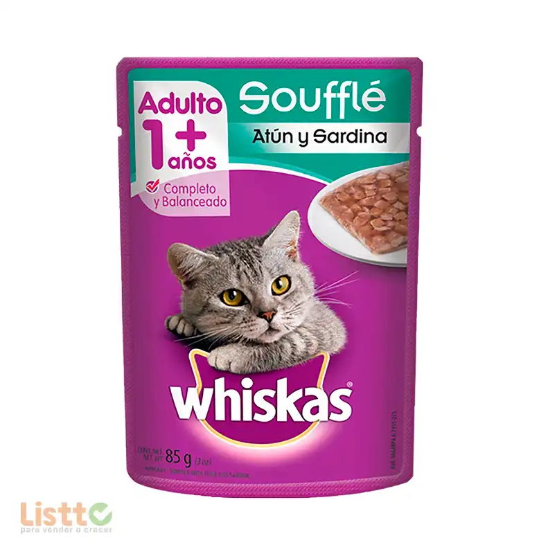 Alimento Whiskas Soufflé Atún y Sardina Adulto 85 gr.