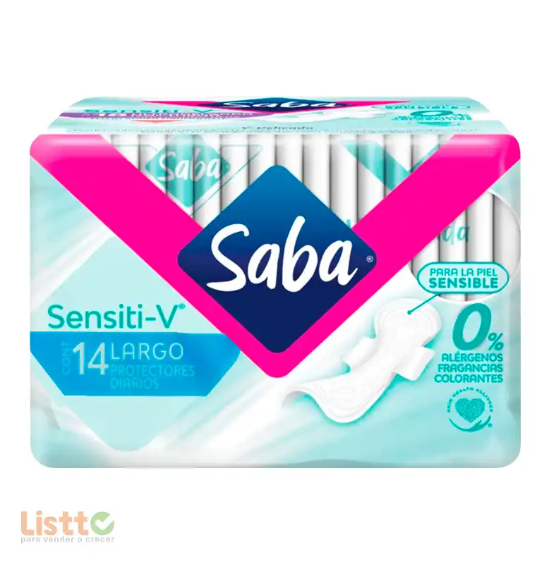 Toalla Panty Protector Saba Sens iti-V Largo 14 pz.