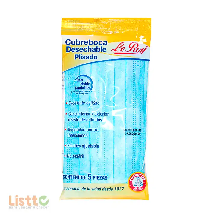 Cubrebocas Leroy 5 pz.