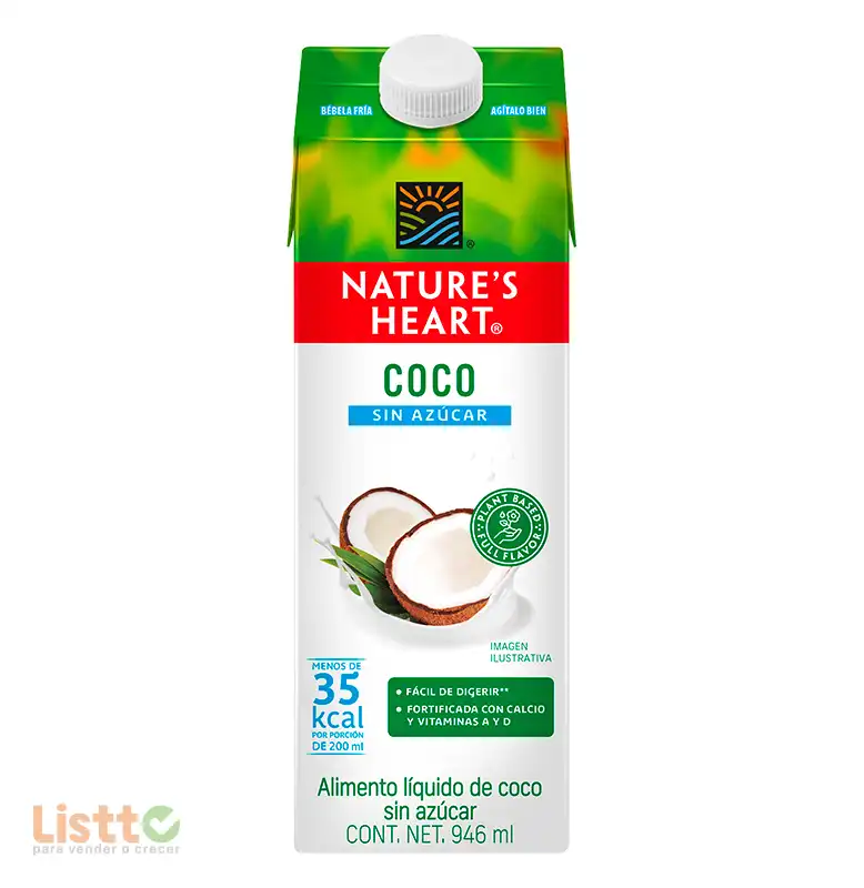 Alimento Líquido Natures Heart Coco sin Azúcar 946 ml.