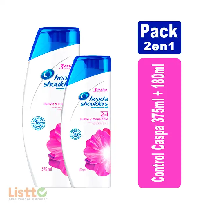 Shampoo Head & Shoulders Suave Manejable 2 en 1 375 ml. + 180ml.