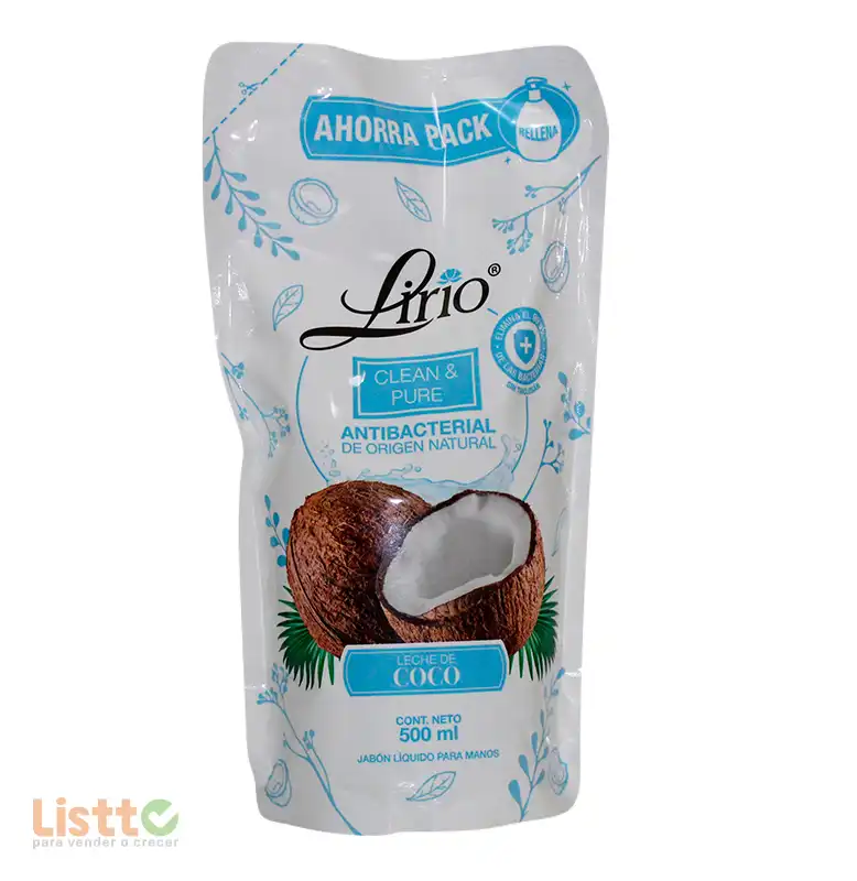Jabón Líquido Lirio para Manos Leche de Coco Pouch 500 ml.