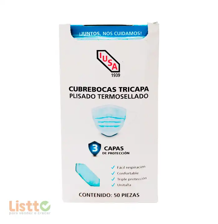 Cubrebocas Iusa Tricapa Plisado 50 pz.