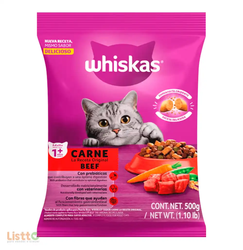 Alimento Whiskas Carne Receta Original 500 gr.