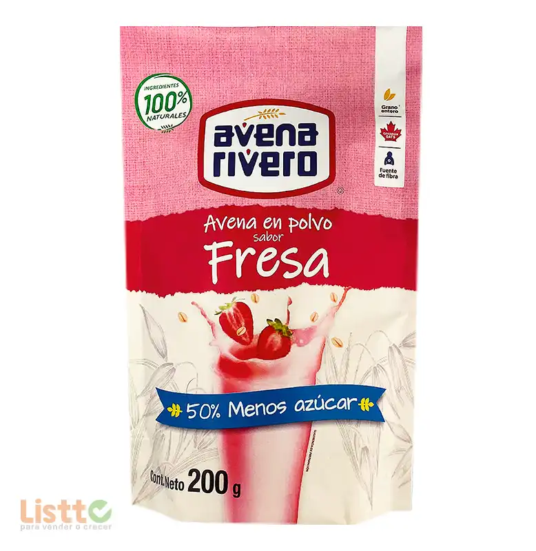 Avena Rivero Instantánea Fresa 50% Menos Azúcar 200 gr.