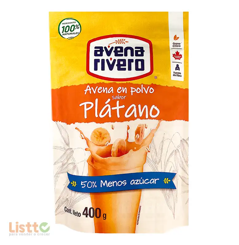 Avena Rivero Instantánea Plátano 50% Menos Azúcar 400 gr.