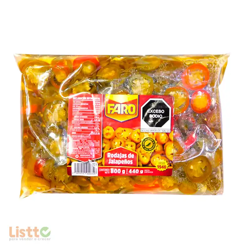 Chiles Jalapeños Rodajas Faro Bolsa 800 Gr.
