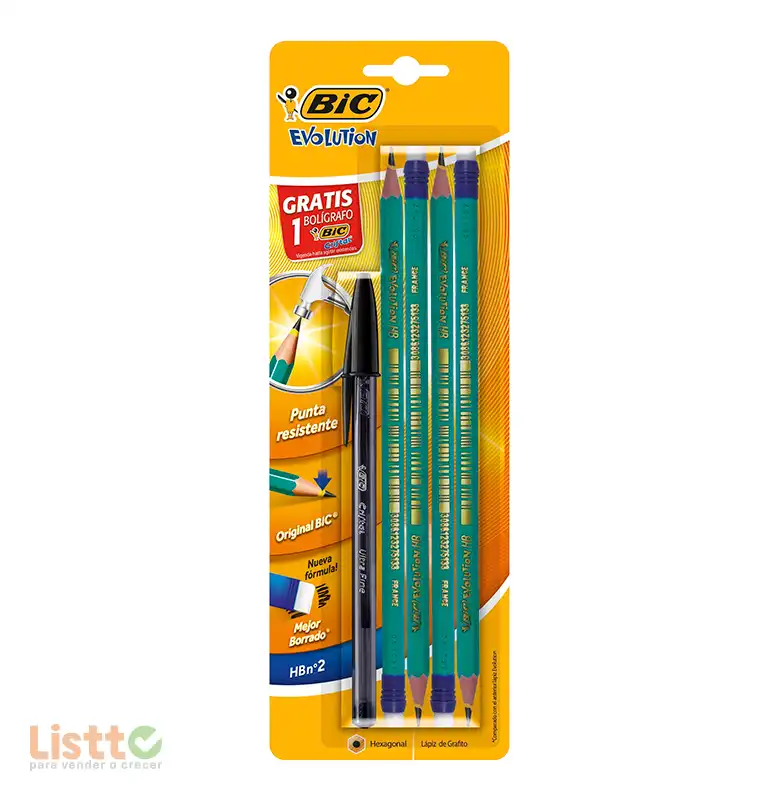 Lapices Bic Evolution Verde 4 Pz.+pluma Negra