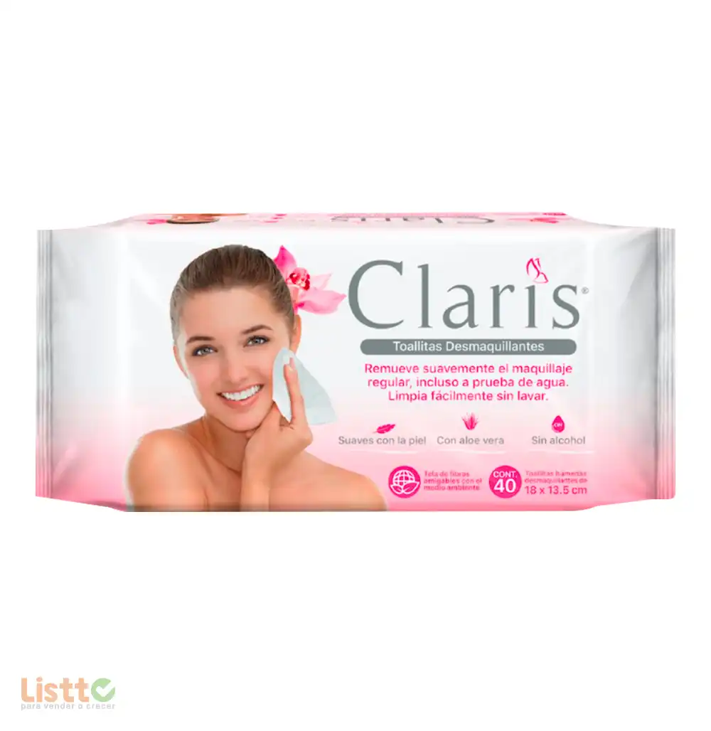 Toallitas Desmaquillantes Claris 40 Pz.