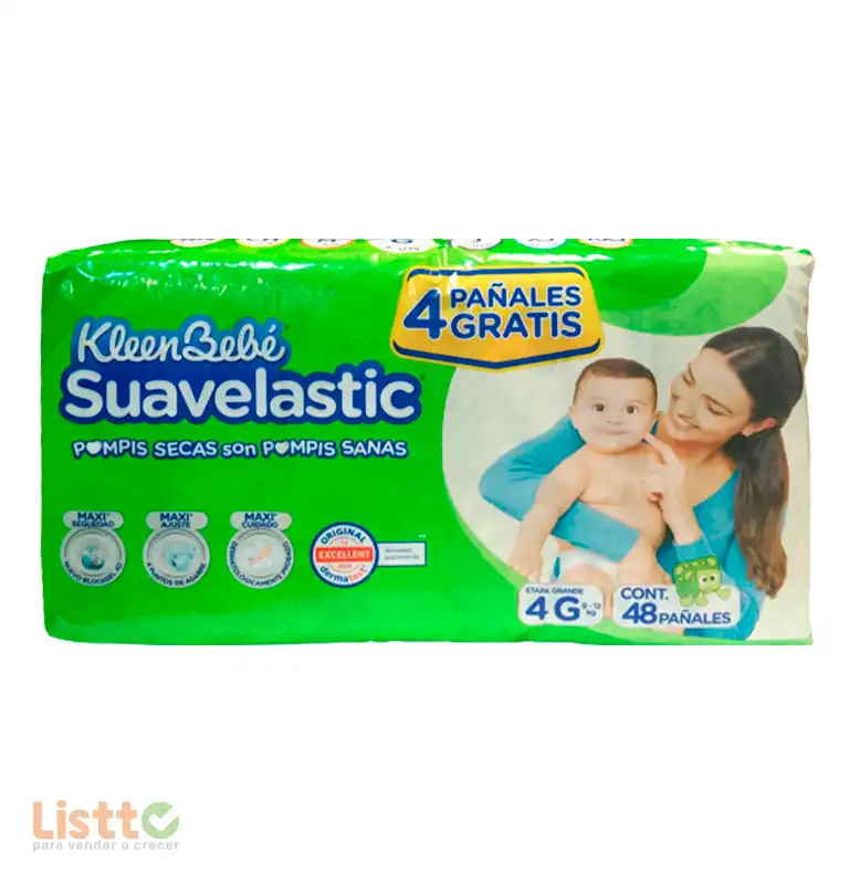 Pañal Kleen Bebé Suavelastic grande 44 pz. + 4 gratis