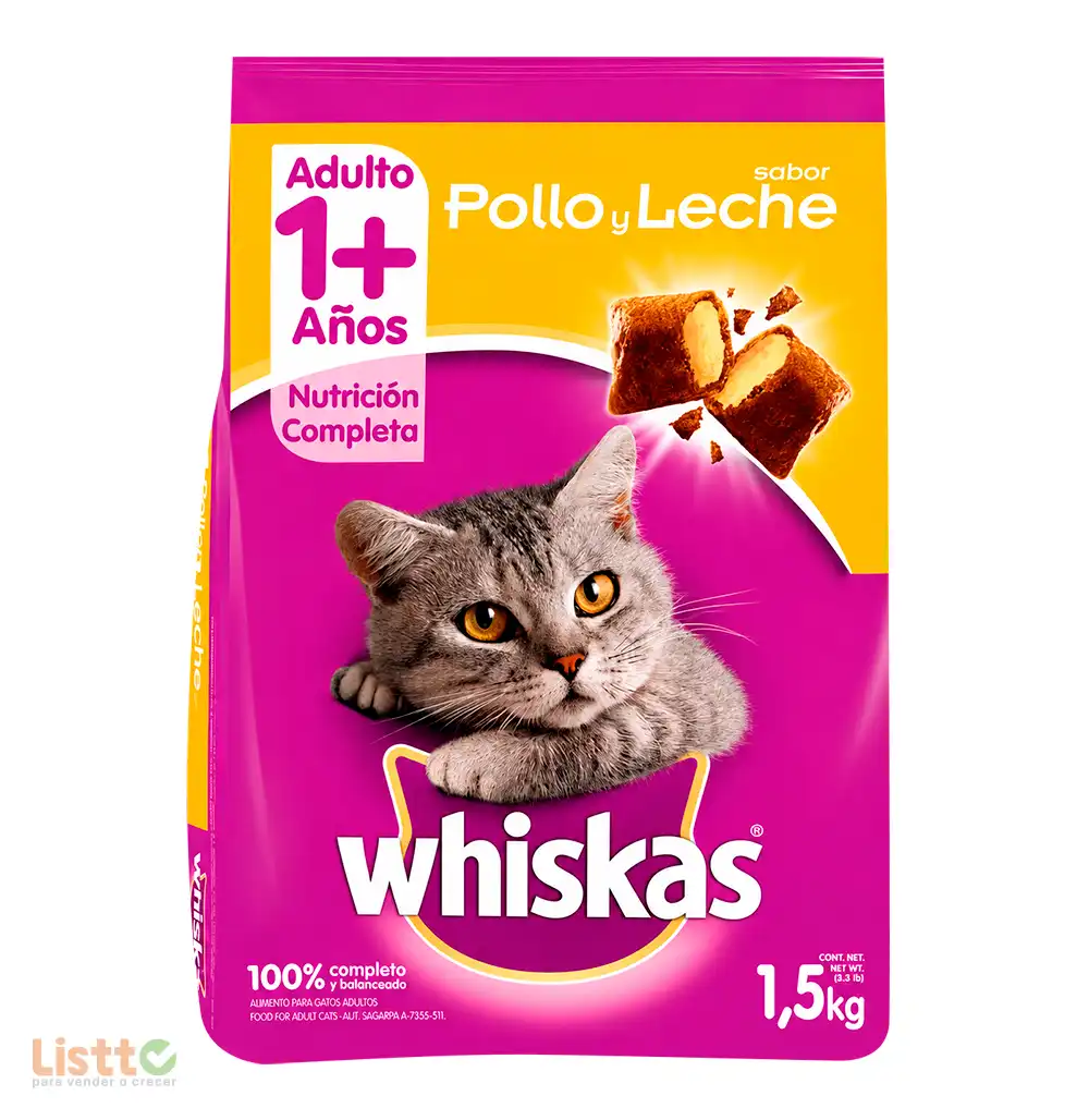 ALIMENTO WHISKAS POLLO Y LECHE 1.5 KG.
