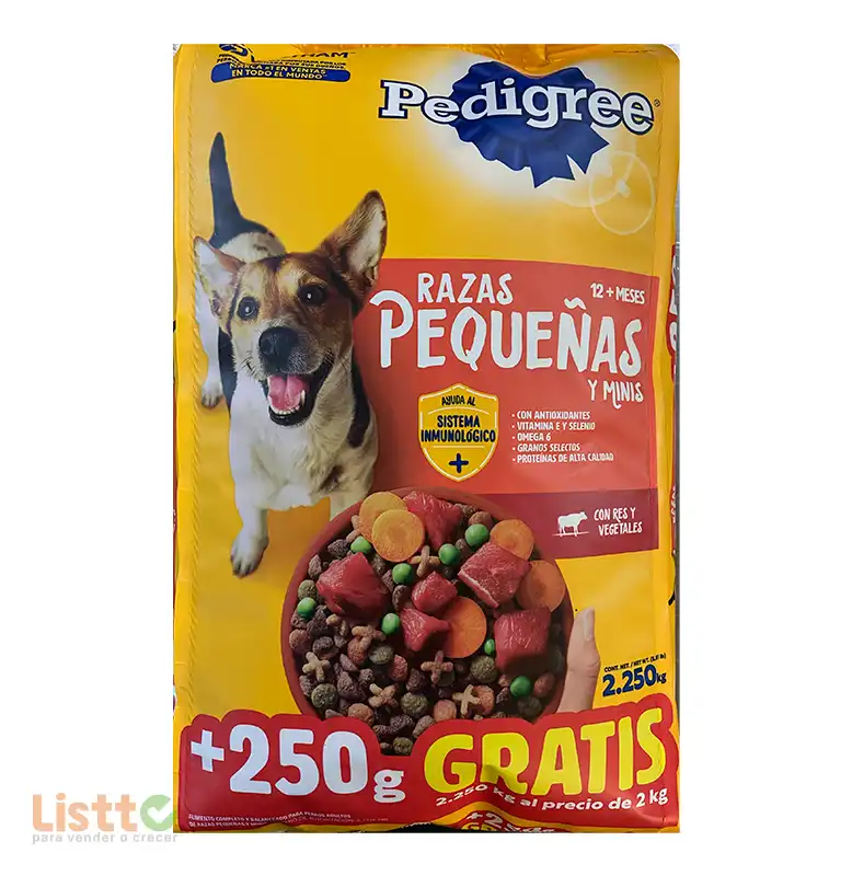 Alimento Pedigree Razas Pequeñas 2 Kg. + 250 Gr.