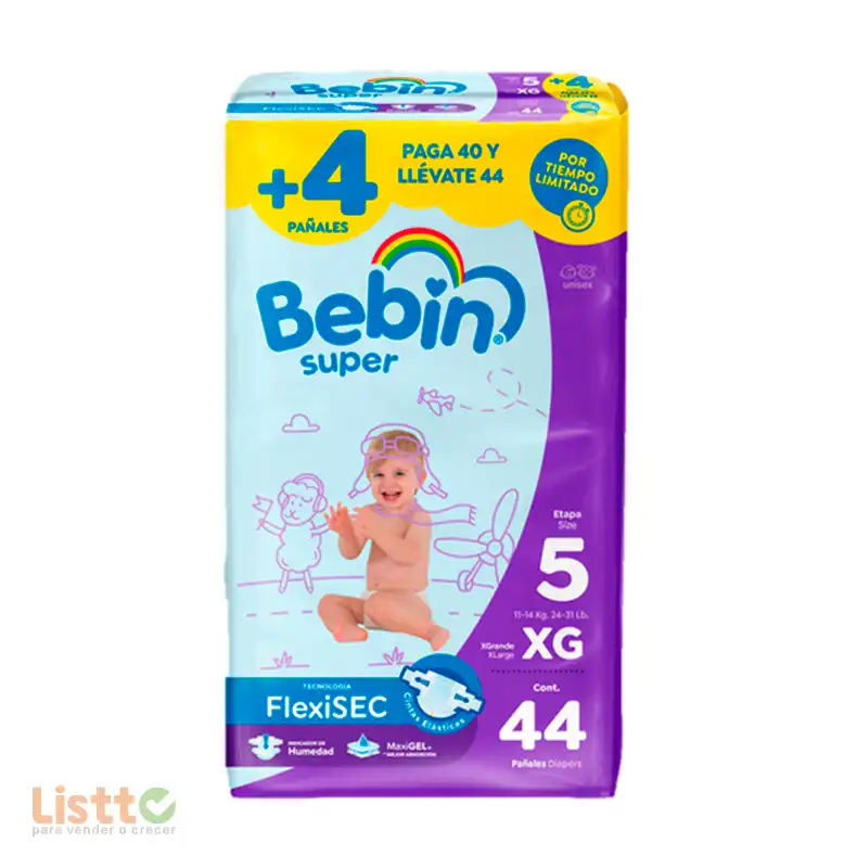 Pañal Bebín Super Extra Grande 40 Pz.+ 4 Pz.