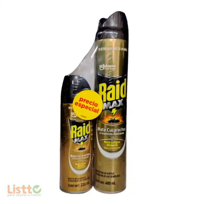 Insecticida Raid Max Aerosol 400 ML + Raid 226 ML.