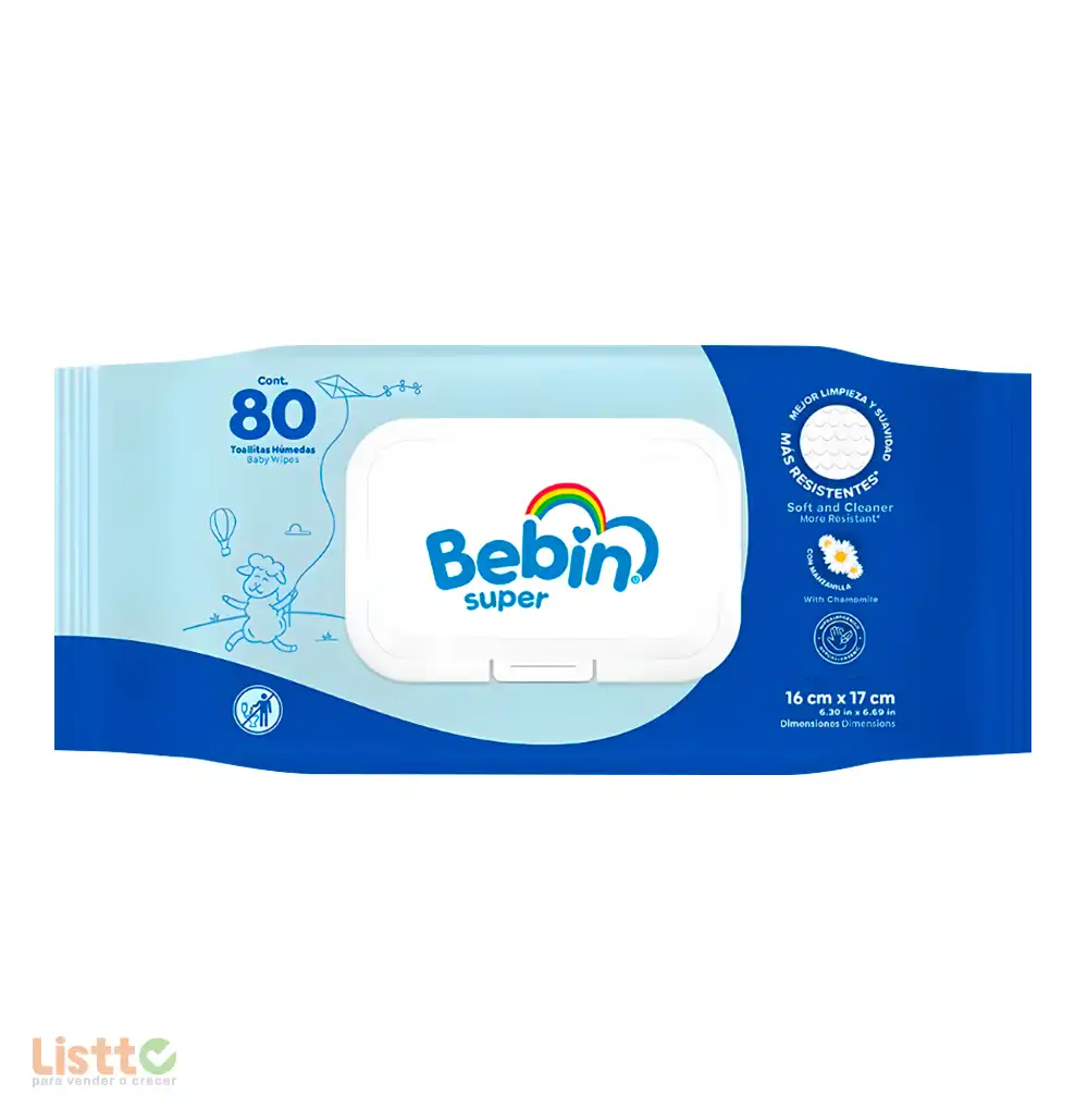 Toallita Húmeda Bebin Súper con tapa 80 pz.