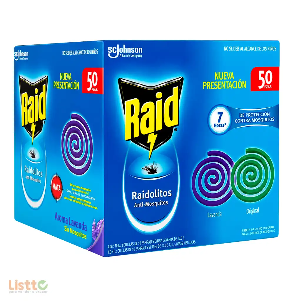 Insecticida Raidolitos Original y Lavanda 50 PZ.