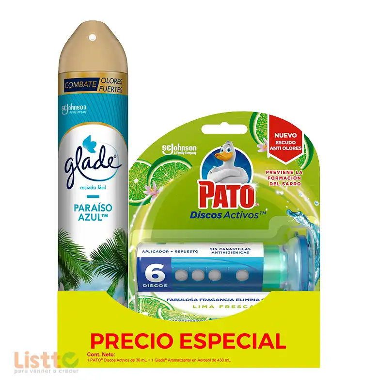Discos Activos Pato Lima Fresca 36 ML + Glade 400 ML.