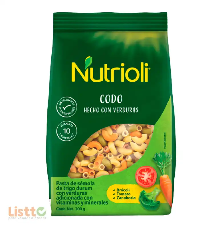 Pasta Nutrioli Codo Hecho Con Verduras 200 GR.