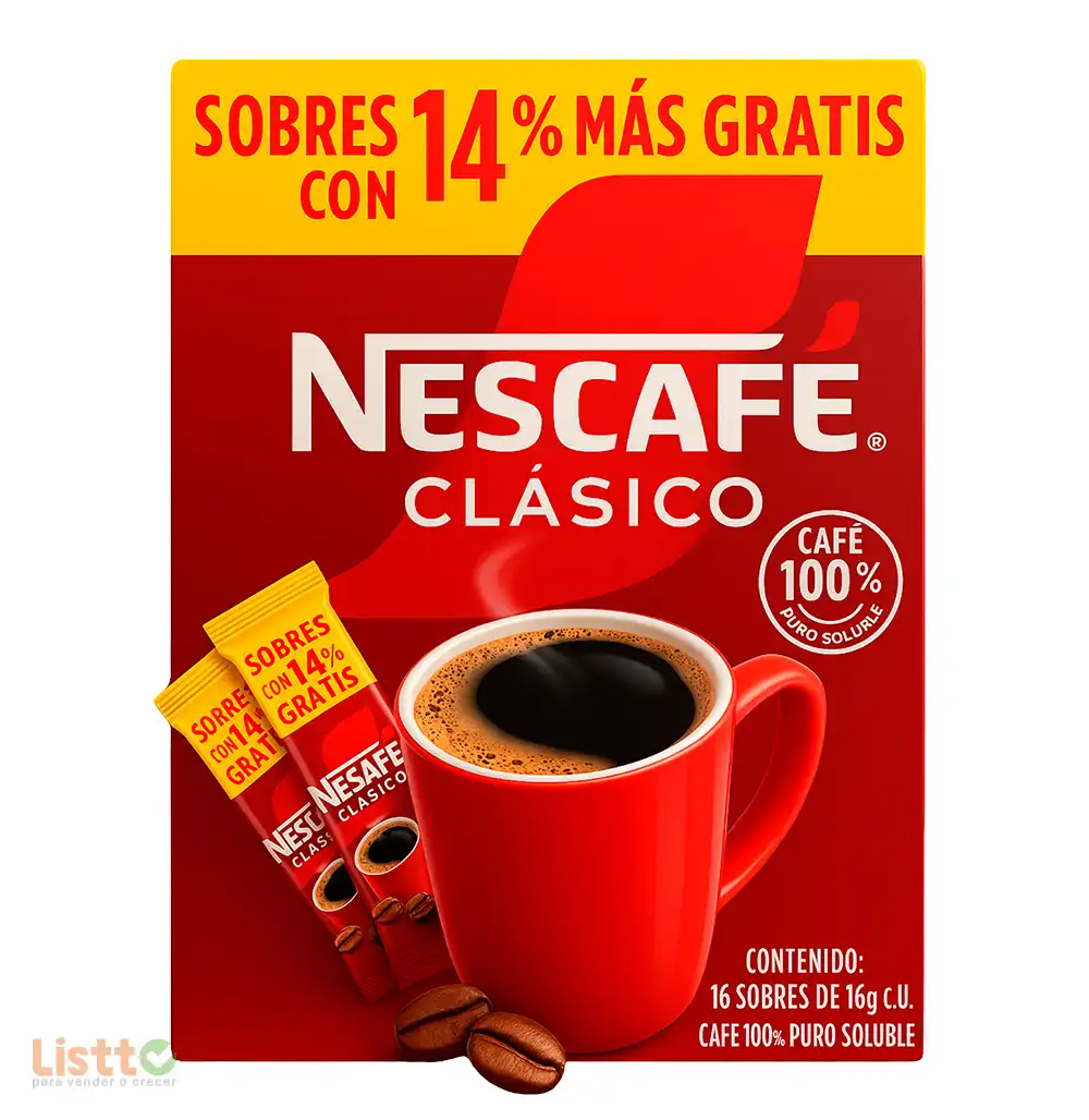 Café Nescafé Clásico 16 sobres con 16 GR