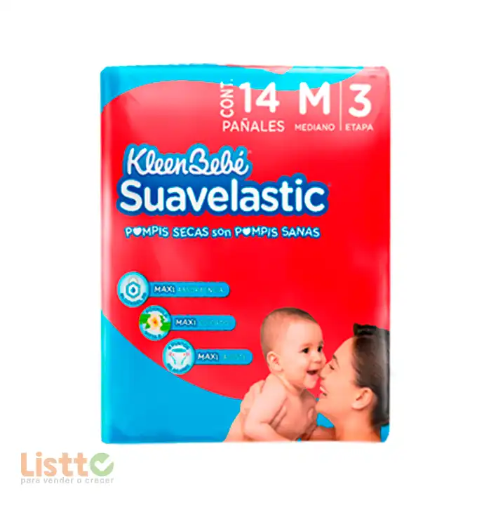 Pañal Kleen Bebé Suavelastic Max Unisex Mediano 14 pz.